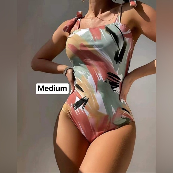 Graphic Tie Strap 1-Piece Bathing Suit - Picture 2 of 3